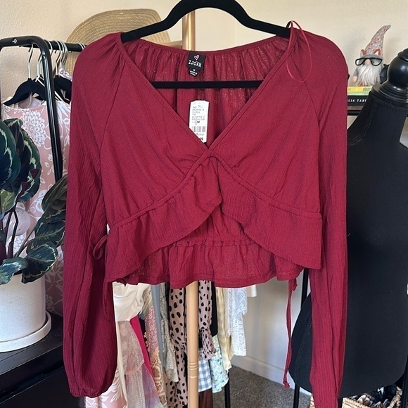 🟢Nwt I Joah maroon babydoll top - Picture 1 of 3